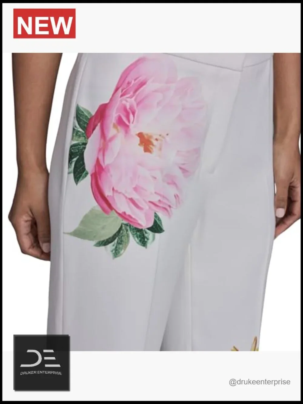 Printed Floral Mid Rise Trouser Pant with Zipper Closure